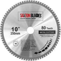 Saxton TCT25080TMB Kreissägeblatt zum Schneiden von Stahl, Aluminium, Kupfer, Metall, 250 mm x 80 Zähne, für Bosch, Makita, Dewalt, Evolution, passend für 255-mm-Sägen