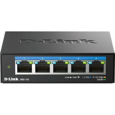 D-Link DMS-105 5-port multi-gigabitu nepārvaldāms galddatora komutators (5x 2,5G porti, bez ventilatora, zema profila, kompakts, metāla korpuss, QoS, Plug and Play)