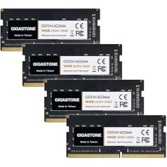 【DDR4 RAM】GIGASTONE 64GB komplekts (4x16GB) DDR4 2666MHz (2400MHz vai 2133MHz) PC4-21300(PC4-19200/17000) CL19 1.2V SODIMM 260Pin Non-ECC Unbuffered Notebook portatīvo datoru augstas veiktspējas atjaunināšana