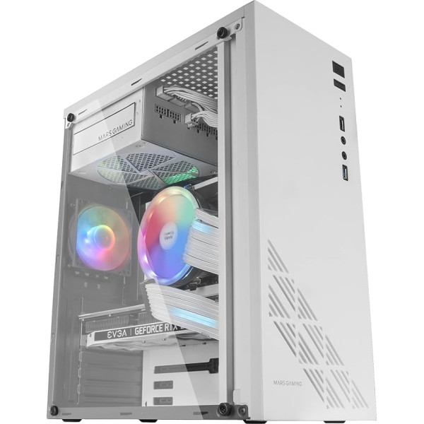 Mars Gaming MC100W ATX spēļu korpuss, 1 x FRGB ventilators, režģi un logs, balts