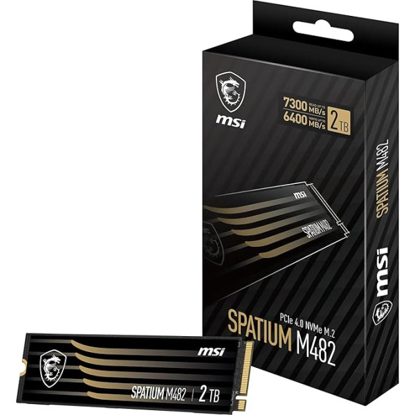 MSI SPATIUM M482 PCIe 4.0 NVMe M.2 2TB, PCIe4, 7300 MB/s nolasīšanai, 6400 MB/s ierakstīšanai, iekšējais SSD saderīgām konsolēm un datoriem