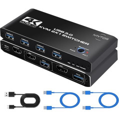 HDMI 3.0 KVM slēdzis 4K - 4 porti USB 3.0 HDMI KVM slēdzis 2 datoriem 1 monitoram - 2 datori koplieto tastatūru, peli, printeri, U disku un vienu HD monitoru - komplektā ietilpst 2 USB 3.0 kabeļi