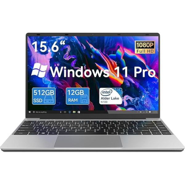 Gezoon 2025 15,6 collu portatīvais dators, Win 11 Pro Notebook, 12GB LPDDR4, 512G SSD, Celeron N100, FHD 1920x1080, divjoslu 2.4G/5G WiFi, BT4.2, 4K video, C tipa, 7.6V/6500mAh