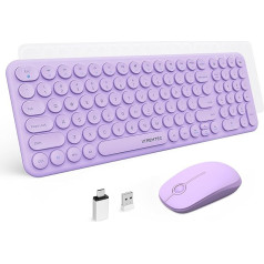 XTREMTEC bezvadu tastatūras peles komplekts, retro apaļa rakstāmmašīnas tastatūra, plāna bezvadu tastatūra ar peli, USB 2,4GHz savienojums, kompakta tastatūra klēpjdatoram, (violeta), vācu tastatūra