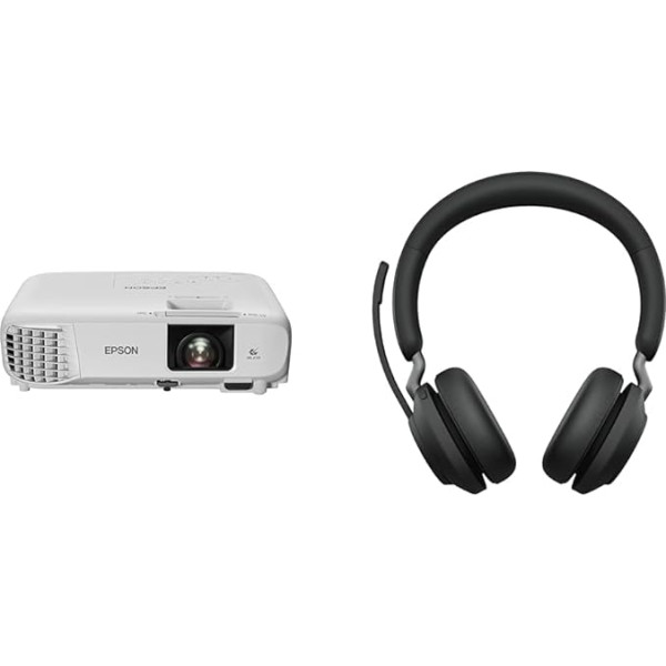 Epson EB-FH06 3LCD projektors un Jabra Evolve2 65 bezvadu austiņas - Microsoft Teams sertificētas stereo austiņas ar trokšņu slāpēšanu un ilgu akumulatora darbības laiku - USB-A Bluetooth adapteris - melnas krāsas