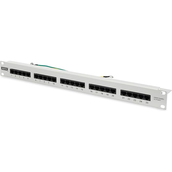 DIGITUS Patchpanel - 19-Zoll - Cat-3 - Für ISDN - 25-Port RJ45 - Ungeschirmt - Patch-Feld - Rack-Montage 1HE - Grau