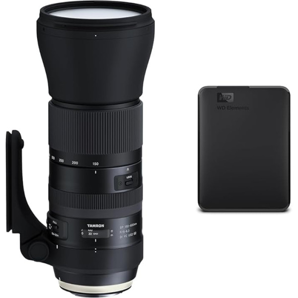 TAMRON A022E SP 150-600mm F/5-6.3 Di VC USD G2 Canon Black & WD Elements Pārnēsājamais ārējais cietais disks 5TB (mobilā krātuve, USB 3.0 interfeiss, Plug and Play, formatēts Windows), melns