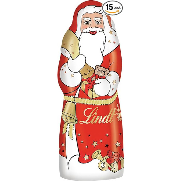 Lindt šokolādes Ziemassvētku vecītis, 40 g, 15 x 40 g, Ziemassvētku vecītis no vislabākās Alpu piena šokolādes, Ziemassvētku vecītis, šokolādes dāvana Ziemassvētkiem, Ziemassvētku šokolāde.