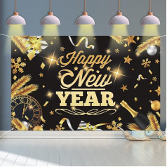 KAINSY Happy New Year Banner, 2022 Happy New Year Party Decoration Banner fons svinībām un sagaidīšanai 2022 Jaunais gads iekštelpās ārā, melns zelts