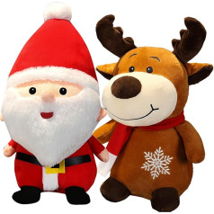 YouYuer Pack of 2 Cuddly Toy Ziemassvētki, Ziemassvētku plīša rotaļlieta, ziemeļbriedis Cuddly Toy, Ziemassvētku pildītas rotaļlietas Dekoratīvie rotājumi Santa Claus Elk Elk plīša rotaļlietas plīša lelle zēniem meitenēm bērniem