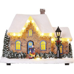 EMOS Leuchtendes Steinhaus mit Strassenlaterne, LED-Weihnachtsbeleuchtung zweistöckiges Haus, warmweiß, für den Innenbereich IP20, batteriebetrieben (3x AA), Weihnachtsdekoration, 20,5x27cm