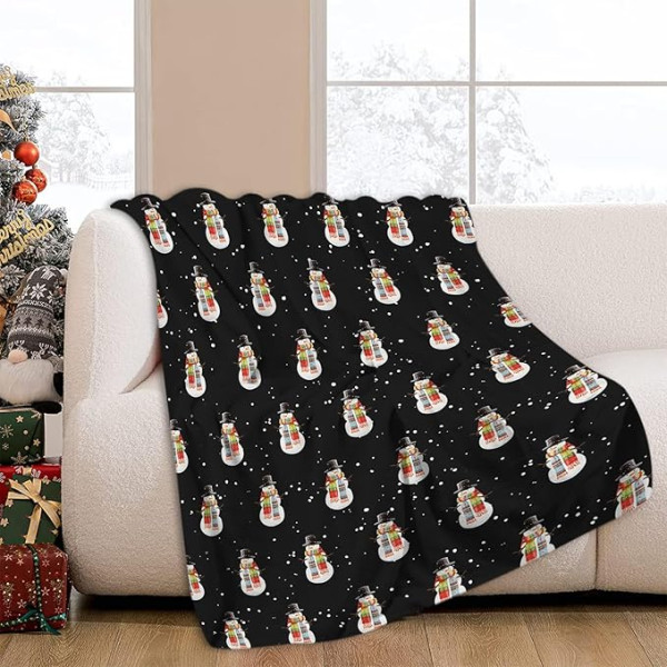 JOOCAR Ziemassvētku sniegavīrs Throw Blanket Ziema Melna Laimīgu Jauno gadu Blanket mājīgs mīksts viegls flaneļa plīša segas gultas dīvāns dzīvojamā istaba dīvāns krēsls 40 x 50 collu