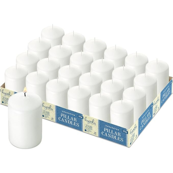 Hyoola White Pillar Candles 5 x 7,5 cm - Nekoncentrētas sveces, lielas - 24 gab. iepakojumā - sveces, kas deg ilgi, ražotas ES