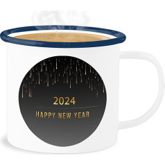 Shirtracer Emaille Becher Blechbecher - Statement Sprüche - Goldregen 2024 Happy new year - grau - 300 ml - Weiß Blau - mit sprüchen sprüche, sarkasmus spruechen spruch sprueche