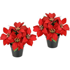 Mākslīgais zieds Poinsettie podiņā Poinsettia Ziemassvētku rotājums Ziemassvētku ziedu rotājums Mākslīgais zieds Ziemassvētku dekoratīvais zieds Ziedu zars X'Mas pušķis Dāvanu rotājums Adventa zvaigzne, 2 komplekti