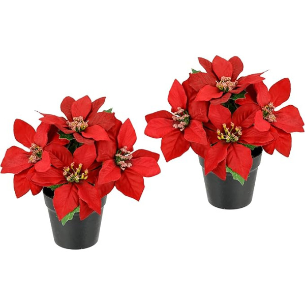 Mākslīgais zieds Poinsettie podiņā Poinsettia Ziemassvētku rotājums Ziemassvētku ziedu rotājums Mākslīgais zieds Ziemassvētku dekoratīvais zieds Ziedu zars X'Mas pušķis Dāvanu rotājums Adventa zvaigzne, 2 komplekti