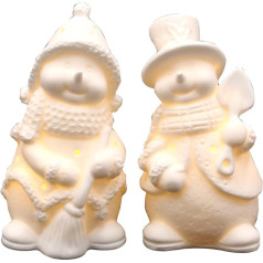 Dekohelden24 Porcelāna LED sniegavīri baltā krāsā 2 gab. komplekts Izmēri katrai figūrai D/Š/R 6,5 x 6,5 x 11 cm, 11 cm