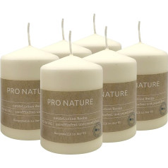 Müller Candles Pro Nature presētās staba sveces - 6 gabaliņi ziloņkaula stearīna sveces - 6 gabali 6,8 x 10 cm - 20 stundu degšanas laiks - Dabīgs vasks - Bez aromāta