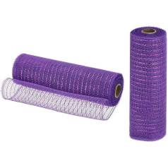 izejmateriālu karte Jute-Netzband, 25,4 cm x 9,2 m, PP, dekoratives Netzband, Wickelband für Weihnachtskranz, Party, Dekoration, Basteln, Girlanden (lila mit violetter Folie, 2 Stück)