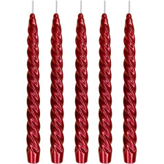 Ebersbacher Kerzenfabrik GmbH Renaissance Taper Candles Twisted Varnished Wine Red Iepakojumā 5 gab., izmērs aptuveni 22 x 250 mm, atsevišķi folijā