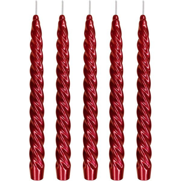 Ebersbacher Kerzenfabrik GmbH Renaissance Taper Candles Twisted Varnished Wine Red Iepakojumā 5 gab., izmērs aptuveni 22 x 250 mm, atsevišķi folijā