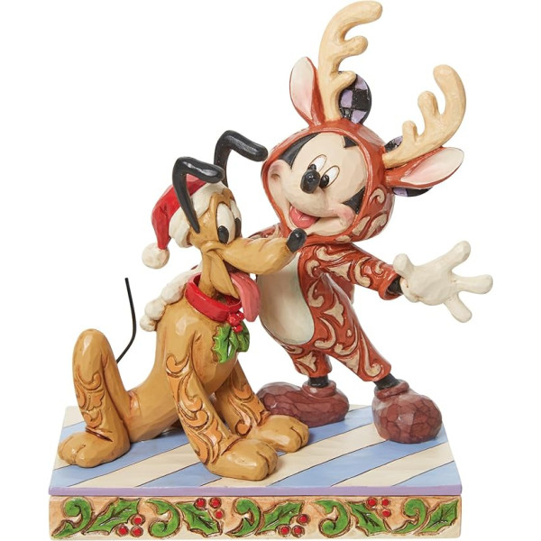 Jim Shore Enesco Disney Traditions 6013059 Mikijs ziemeļbriedis ar Plutonu, Ziemassvētku vecīša figūra, 15,9 cm