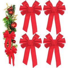 JJQHYC 4 Stücke Weihnachtsschleifen Groß Weihnachtsbaum Schleifen 40 x 25 cm Xmas Schleifen Rot Weihnachten Türschleife Weihnachtskränze Christbaumschmuck Weihnachten Samtschleifen