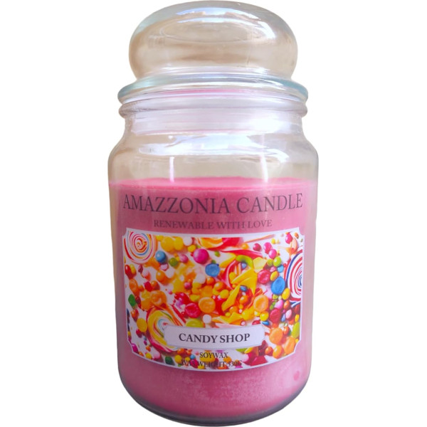 Amazzonia Candle Candy Shop 18oz dabiskā aromātiskā sojas vaska svece Gaisa atsvaidzinātājs Vides dekoratīvā balta svece Jara stikla burka