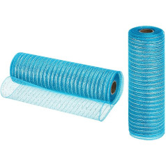 izejmateriālu karte Jute-Netz, 25,4 cm x 9,2 m, PP, dekoratives Netzband, Geschenkband für Weihnachtskranz, Party, Dekoration, Basteln, Girlanden (Blau mit Silberfolie, 2 Stück)