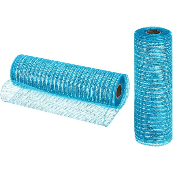 izejmateriālu karte Jute-Netz, 25,4 cm x 9,2 m, PP, dekoratives Netzband, Geschenkband für Weihnachtskranz, Party, Dekoration, Basteln, Girlanden (Blau mit Silberfolie, 2 Stück)