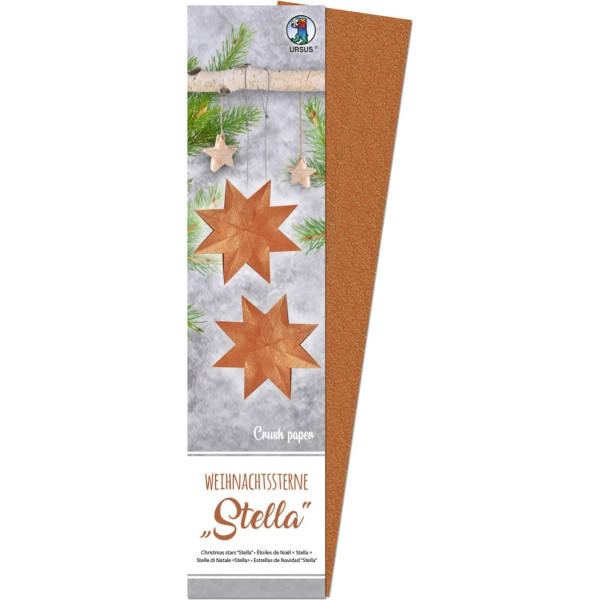 Ursus 16150000 Christmas Star Stella Crush papīrs, vara/sarkans, 120 g, apm. 7 x 30 cm, 33 lapas, apdrukāts no abām pusēm, vienā pusē spīdīgs ar metālisku efektu, ietilpst locīšanas instrukcija