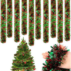 Cindeer 6ft Ziemassvētku Tinsel Garland dekorēšana Chunky Tinsel Thick Hanging Luxury Tinsel Ziemassvētku pusei iekštelpu āra apdare (sarkana, zaļa)