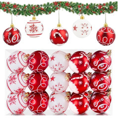 Weihnachtskugeln Kunststoff Rot und Weiß 6cm 30 Stück, Christbaumkugeln Kunststoff Weihnachtsbaum Kugeln Plastik mit Schlüsselband, Weihnachtsbaumschmuck Baumschmuck Weihnachten Deko Christbaumschmuck