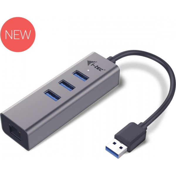 Usb 3.0 metāla 3 portu koncentrators ar gigabitu Ethernet adapteri