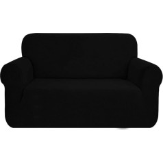 Samstex Stilīgs dīvāna pārvalks Stretch 1 gab. dīvānu pārvalki High Stretch Sofa Covers 2 sēdvietu bieza mīksta mīkstā Loveseat Sofa Protector Mašīnā mazgājams neslīdošs dīvāns Covers (2 sēdvietas, melns)