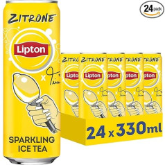 LIPTON ICE TEA x Twenty4Tim Lemon, gazuota citrinų skonio šalta arbata, vienkartinė skardinė (24 x 0,33 l) (pakuotės dizainas gali skirtis)