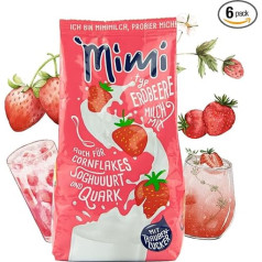 Mimi Milk Mix Strawberry dzērienu pulveris, 6 x 400 g, 6 gab., Pienā šķīstošs dzērienu pulveris ar zemeņu garšu, silti un auksti šķīstošs, ideāli piemērots atpūtai, kempingiem, ceļojumiem