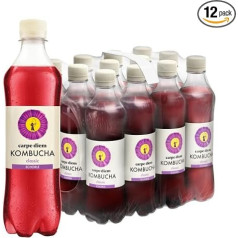 Carpe Diem Kombucha Classic spritzer, gaivus fermentuotas arbatos gėrimas, mažai kalorijų turintis, veganiškas, termiškai apdorotas, originali kombušos formulė, 12 x 0,5 l PET buteliukų