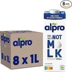 Alpro Tas nav piens 3,5% - vegāns un bez piena - dabiski bez laktozes - bagāts ar šķiedrvielām, kalciju un vitamīniem - 8 x 1 L - izturīgs