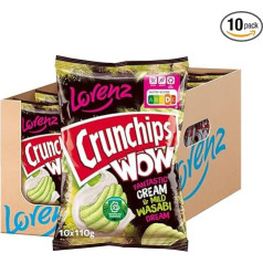 Lorenz Snack World Crunchips Wow Cream & Mild Wasabi, Pack of 10 (10 x 110 g)