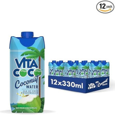 Vita Coco Pure Coconut Water 12 x 330 ml, dabiski mitrinošs, ar elektrolītiem, bez lipekļa, pilns ar C vitamīnu un kāliju