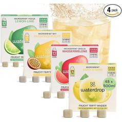 Waterdrop® Microdrink Tropical Mix, 48 Waterdrop lašelių kubeliai, 4 vaisių rūšys, įskaitant ledinę arbatą su citrina, gėrimų milteliai be cukraus, vandens skonis, mažai kalorijų ir vertingų vitaminų