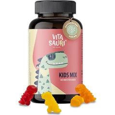 edubily nutrition® Vitasauri Kids Mix Vitamīni bērniem - Dino augļu košļājamās gumijas ar vitamīniem un minerālvielām - bez cukura un garšīgi - augsta biopieejamība - 60 gabaliņu iepakojums 60 vai 30 dienām