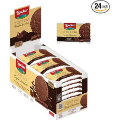 Loacker Tortina (Triple Choc) - kraukšķīgi vafeļu plācenīši ar šokolādi un smalko kakao - kafijas konditorejas izstrādājumi ar šokolādes pārklājumu - apaļi vafeļu cepumi (24 x 21 g)