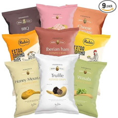 Rubio Chips, Mix Box, 9 Different Varieties, Tasting Set, Bulk Pack, Spanish Potato Chips, Chip Bags, Snack, Gluten Free