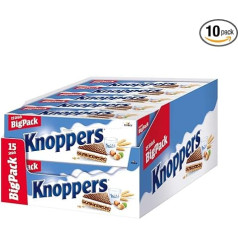 Knoppers Big Pack - 10 x 375 g - pildītas vafeļu šķēles ar piena krēmu un riekstu krēma pildījumu