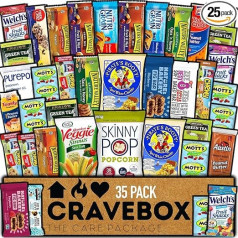 CraveBox Snack Pack with a Selection of Cereal Bars, Popcorn, Vegetarian Fries and Chewable Tablets Pack of 25