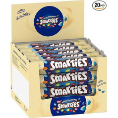 Nestlé Smarties baltās šokolādes milzu rullītis, krāsaina šokolāde, sešstūra formā, 20 gab. (20 x 120 g)