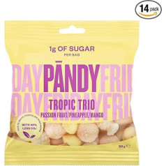 PÄNDY Tropic Trio Low Carb Sweets - veselīgi saldumi - Passion Fruit, tikai 1 g cukura un 85 kalorijas, 14 × 50 g - gumijas lācīši bez cukura