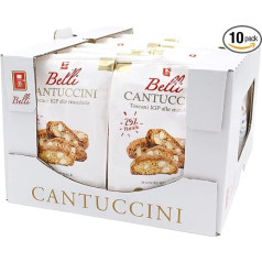 Belli Cantuccini 10 gab IGP All Mandorle 25% Mandeles (10 x 250 g) | Mandeļu konditorejas izstrādājumi no Itālijas | Biskvīts ar mandelēm | 2500 g iepakoti konditorejas izstrādājumi | Itāļu cepumi